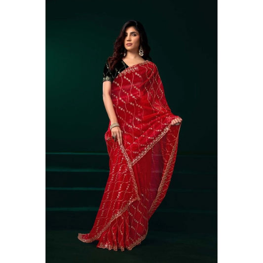 Delicate Women's Net Sequence Saree With Blouse Piece