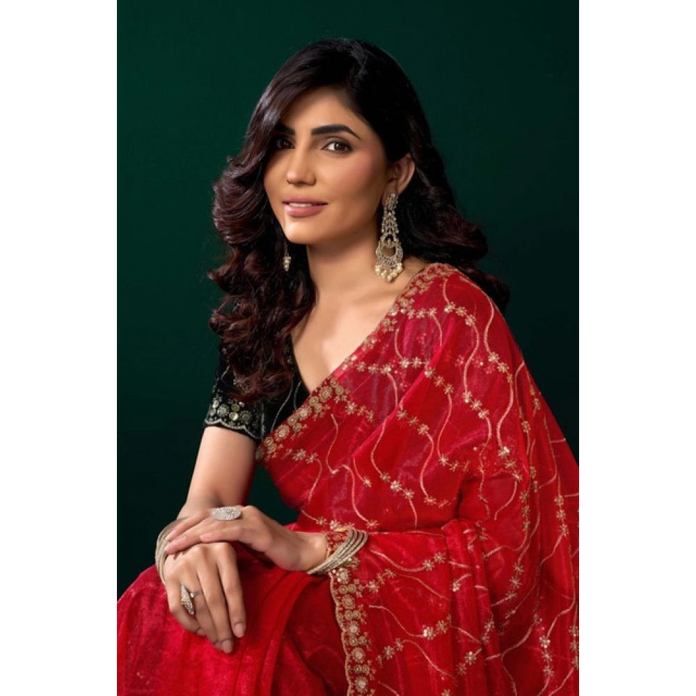 Delicate Women's Net Sequence Saree With Blouse Piece
