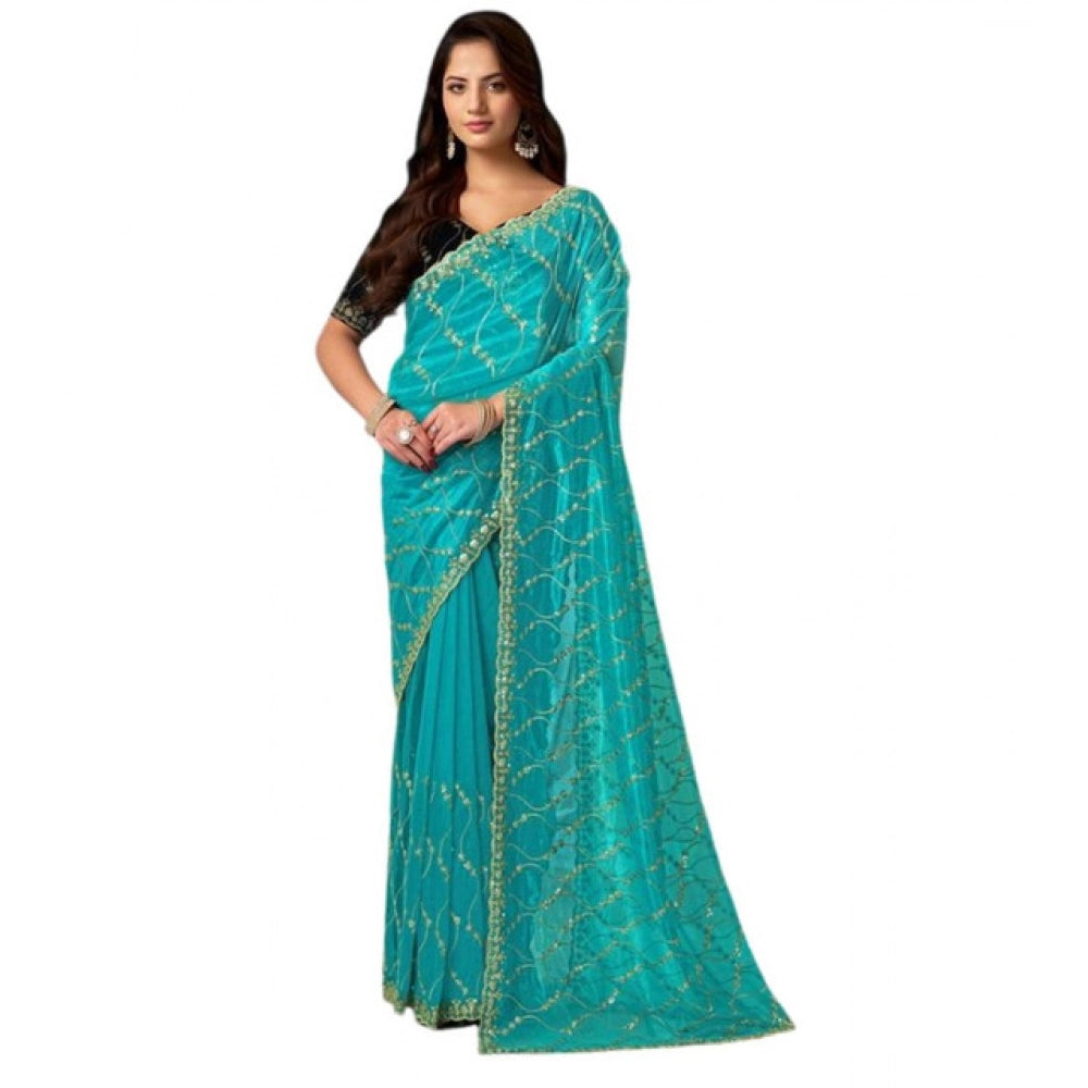 Delicate Women's Net Sequence Saree With Blouse Piece
