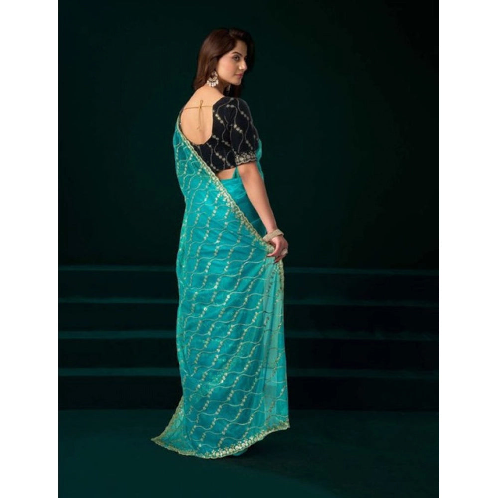 Delicate Women's Net Sequence Saree With Blouse Piece