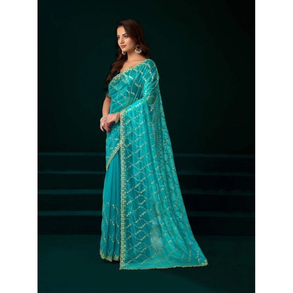 Delicate Women's Net Sequence Saree With Blouse Piece