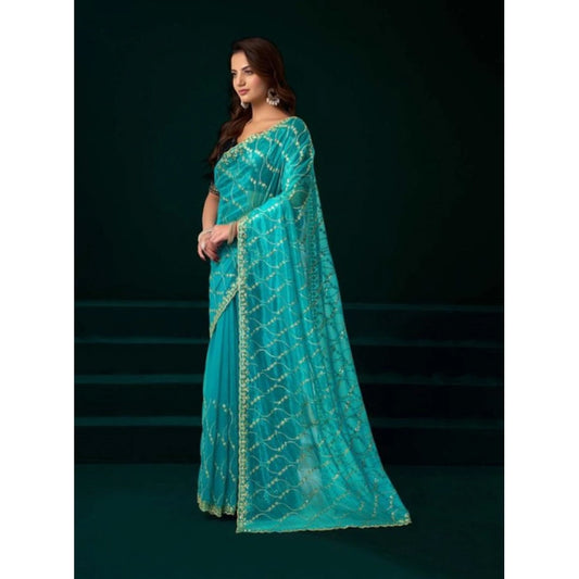 Delicate Women's Net Sequence Saree With Blouse Piece