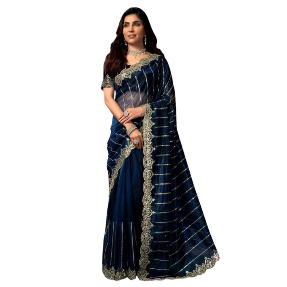 Delicate Women's Net Sequence Saree With Blouse Piece