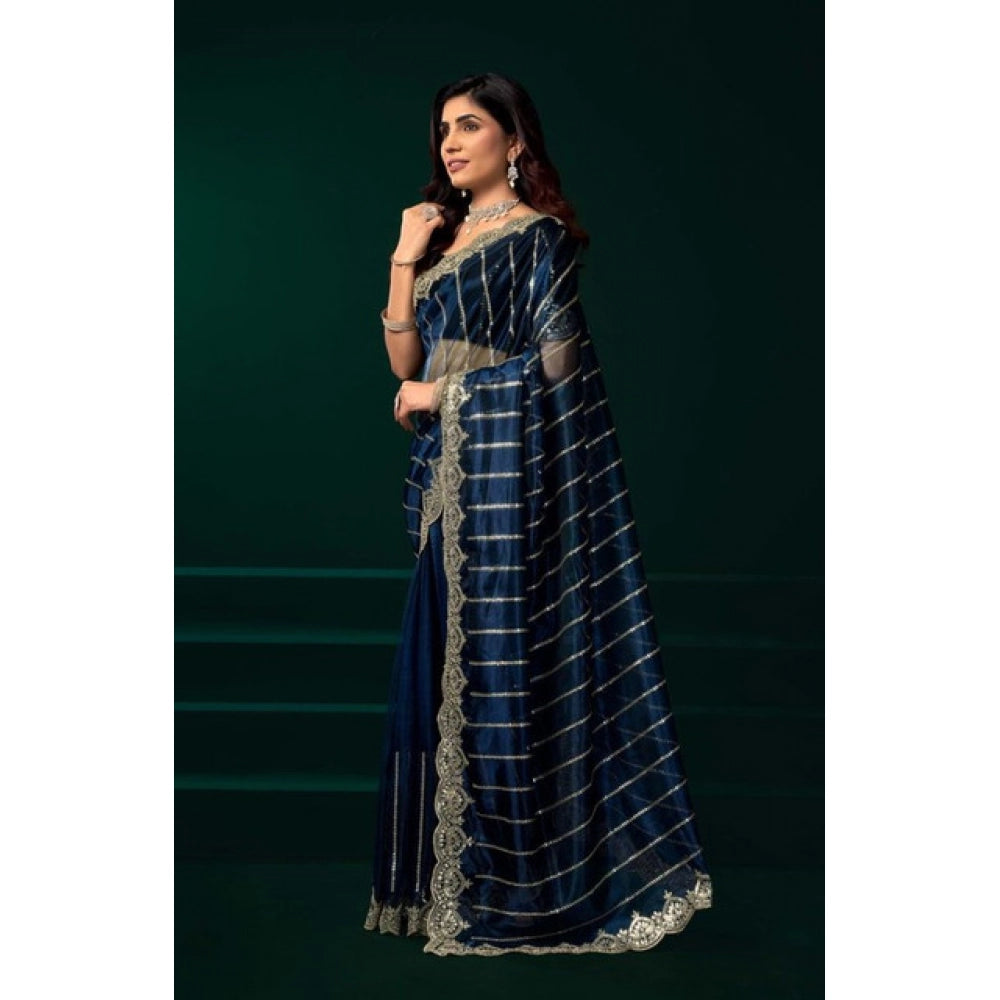 Delicate Women's Net Sequence Saree With Blouse Piece