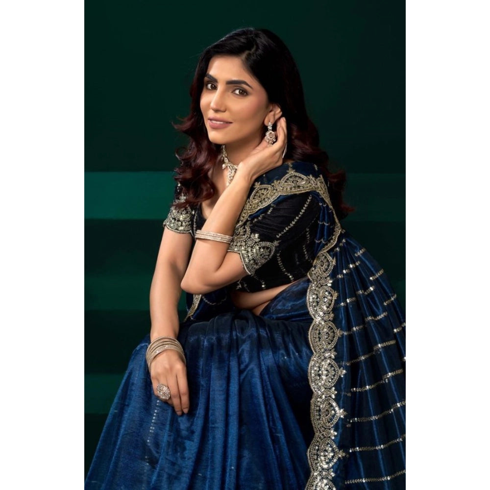 Delicate Women's Net Sequence Saree With Blouse Piece