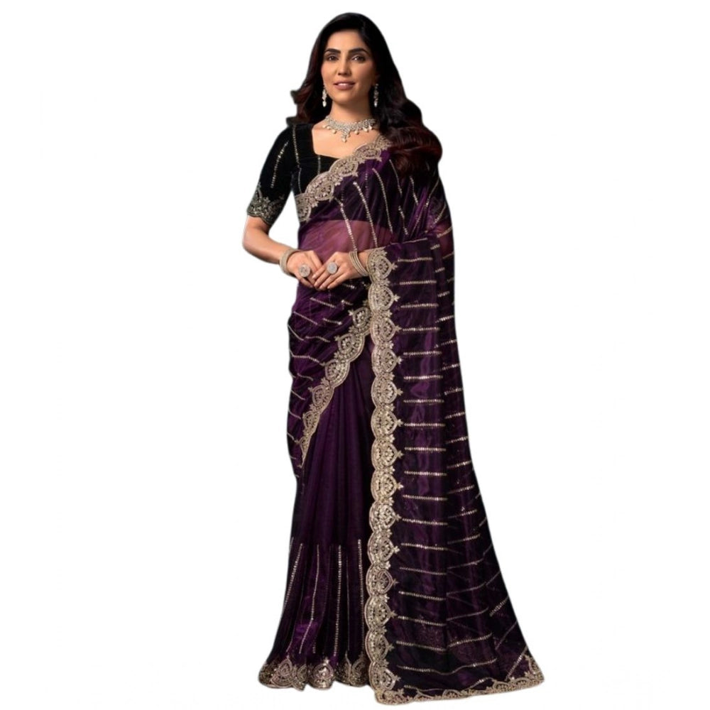 Delicate Women's Net Sequence Saree With Blouse Piece