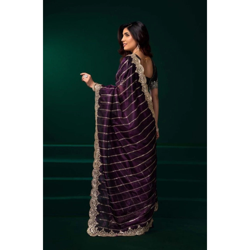 Delicate Women's Net Sequence Saree With Blouse Piece