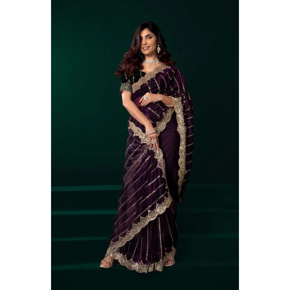 Delicate Women's Net Sequence Saree With Blouse Piece