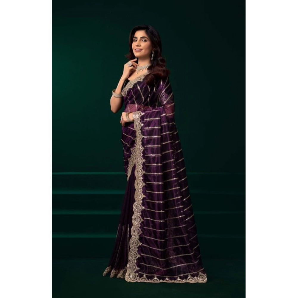 Delicate Women's Net Sequence Saree With Blouse Piece