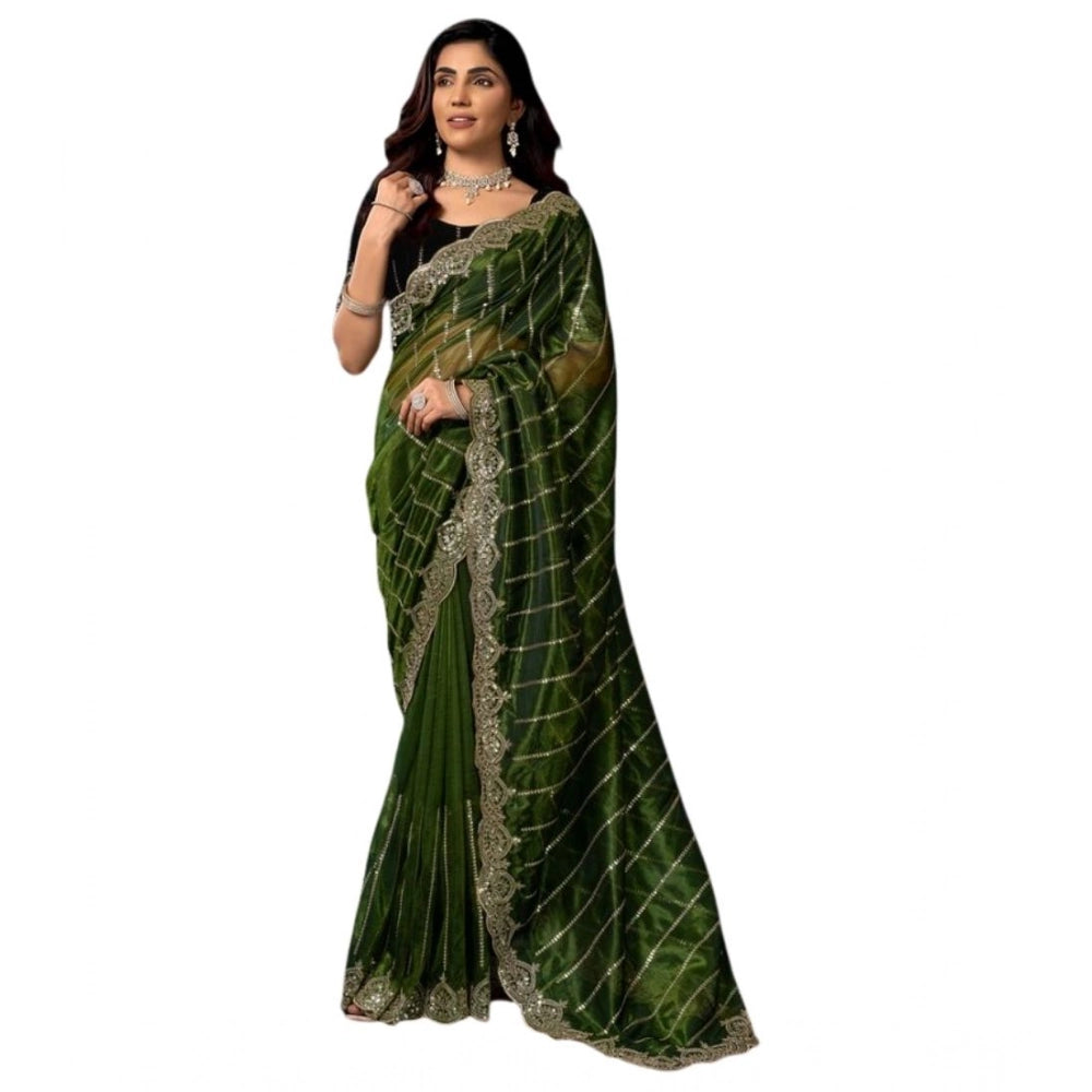 Delicate Women's Net Sequence Saree With Blouse Piece