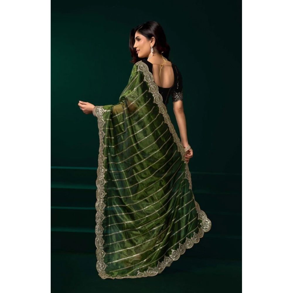 Delicate Women's Net Sequence Saree With Blouse Piece