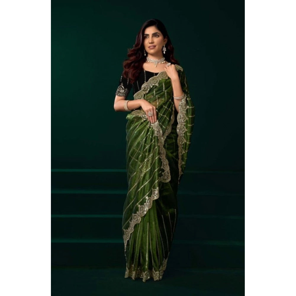 Delicate Women's Net Sequence Saree With Blouse Piece