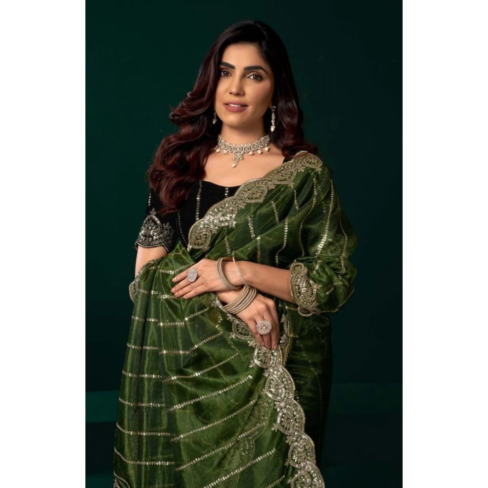 Delicate Women's Net Sequence Saree With Blouse Piece