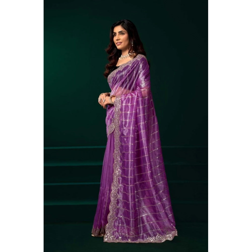 Delicate Women's Net Sequence Saree With Blouse Piece