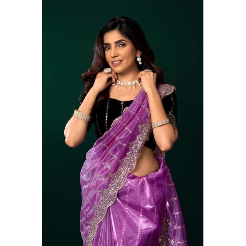 Delicate Women's Net Sequence Saree With Blouse Piece