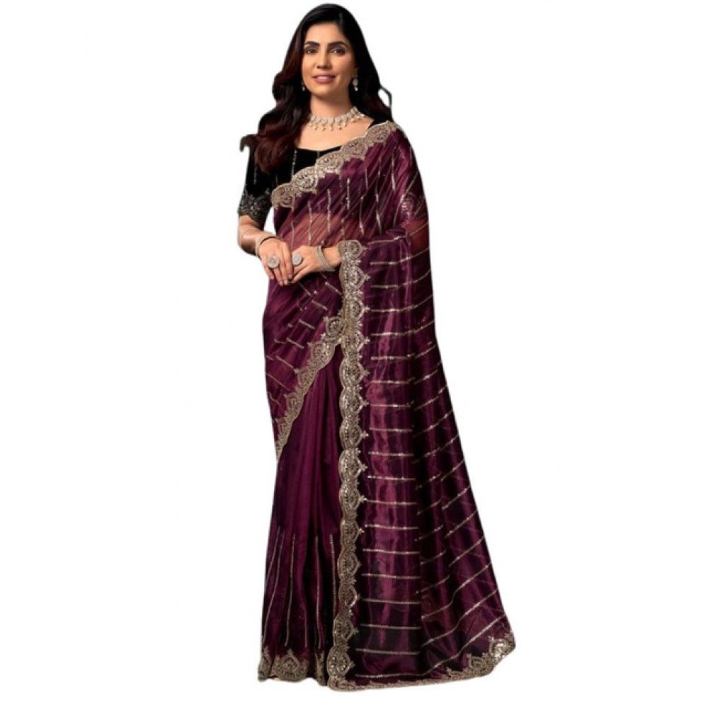 Delicate Women's Net Sequence Saree With Blouse Piece