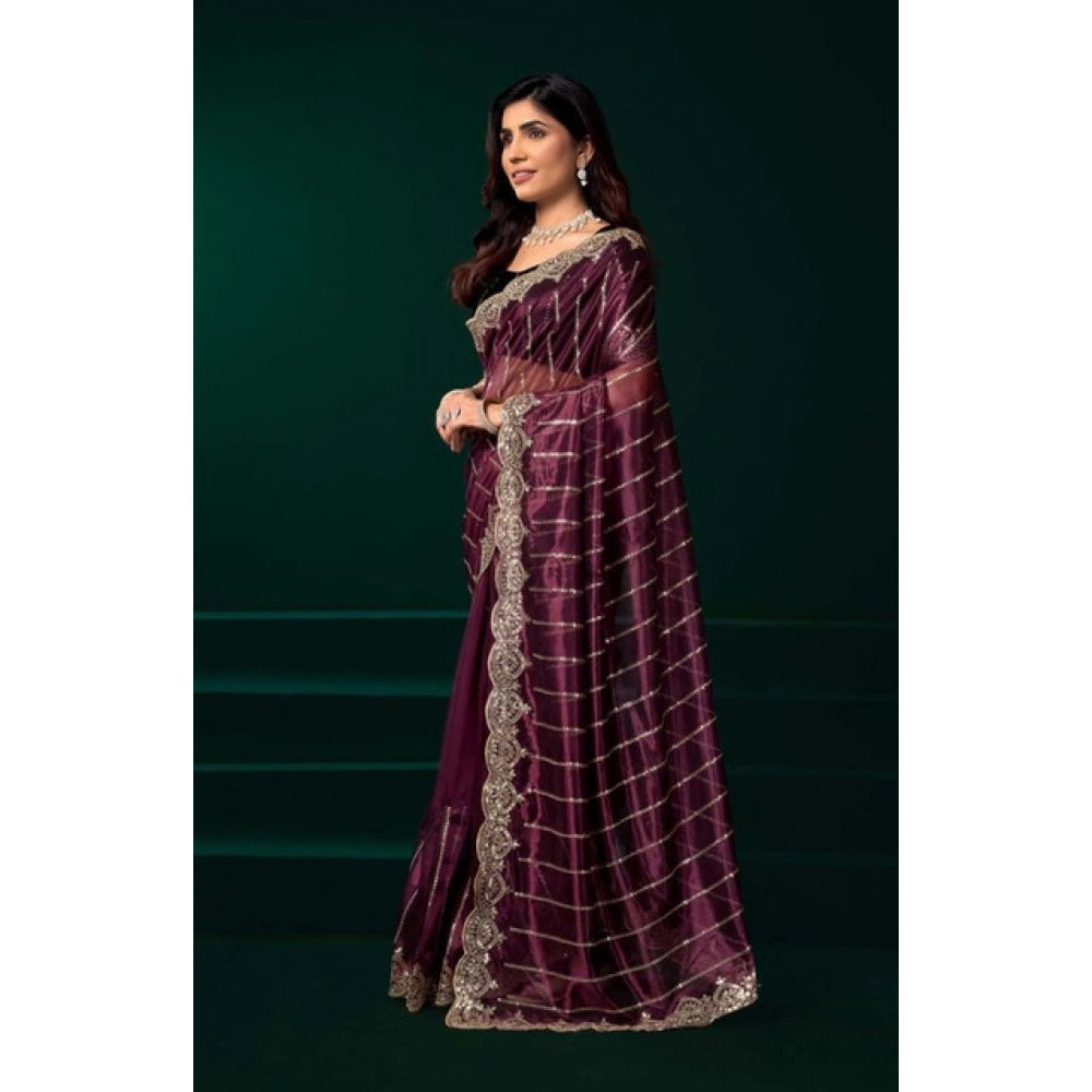 Delicate Women's Net Sequence Saree With Blouse Piece