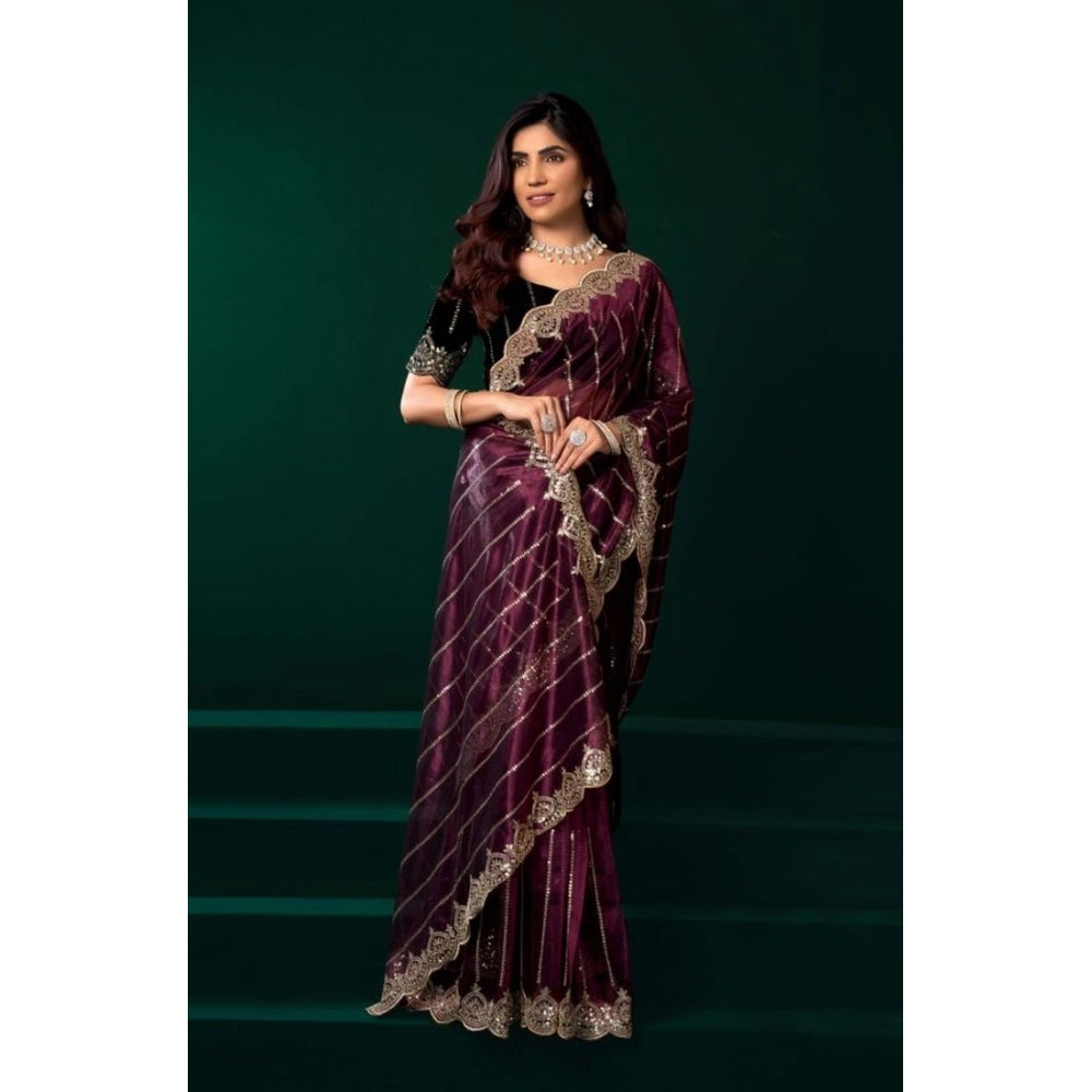 Delicate Women's Net Sequence Saree With Blouse Piece