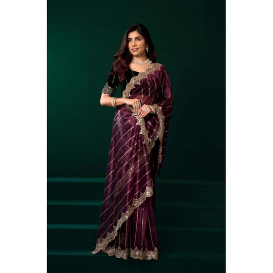 Delicate Women's Net Sequence Saree With Blouse Piece