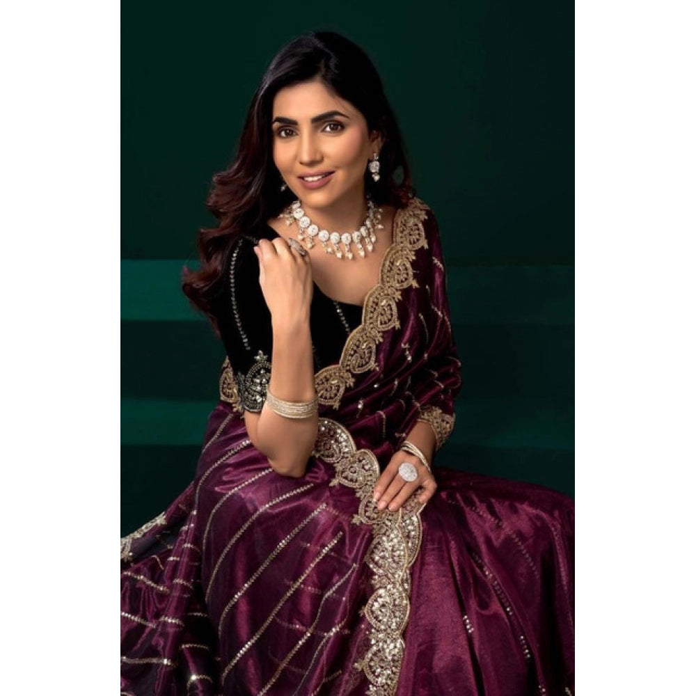 Delicate Women's Net Sequence Saree With Blouse Piece