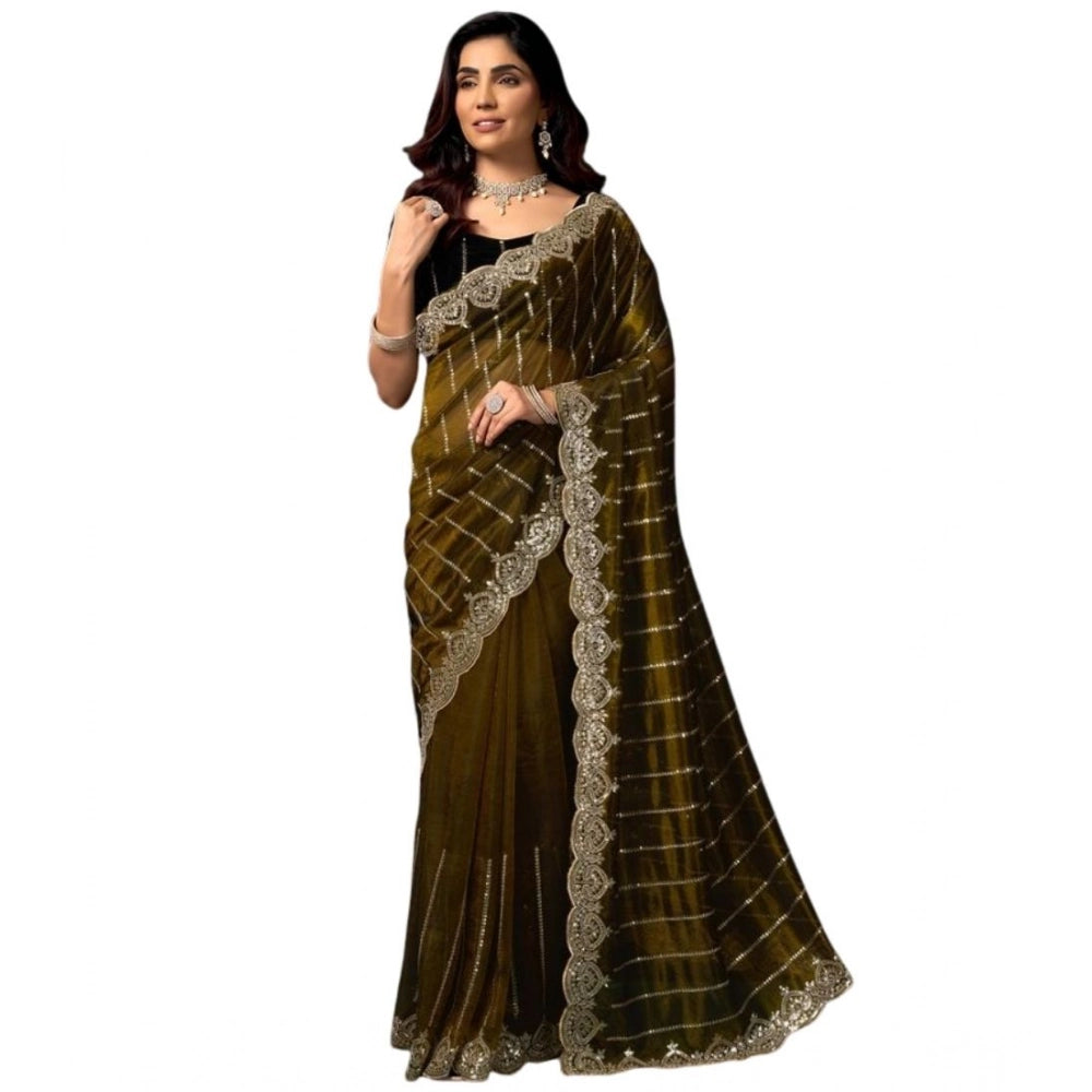 Delicate Women's Net Sequence Saree With Blouse Piece