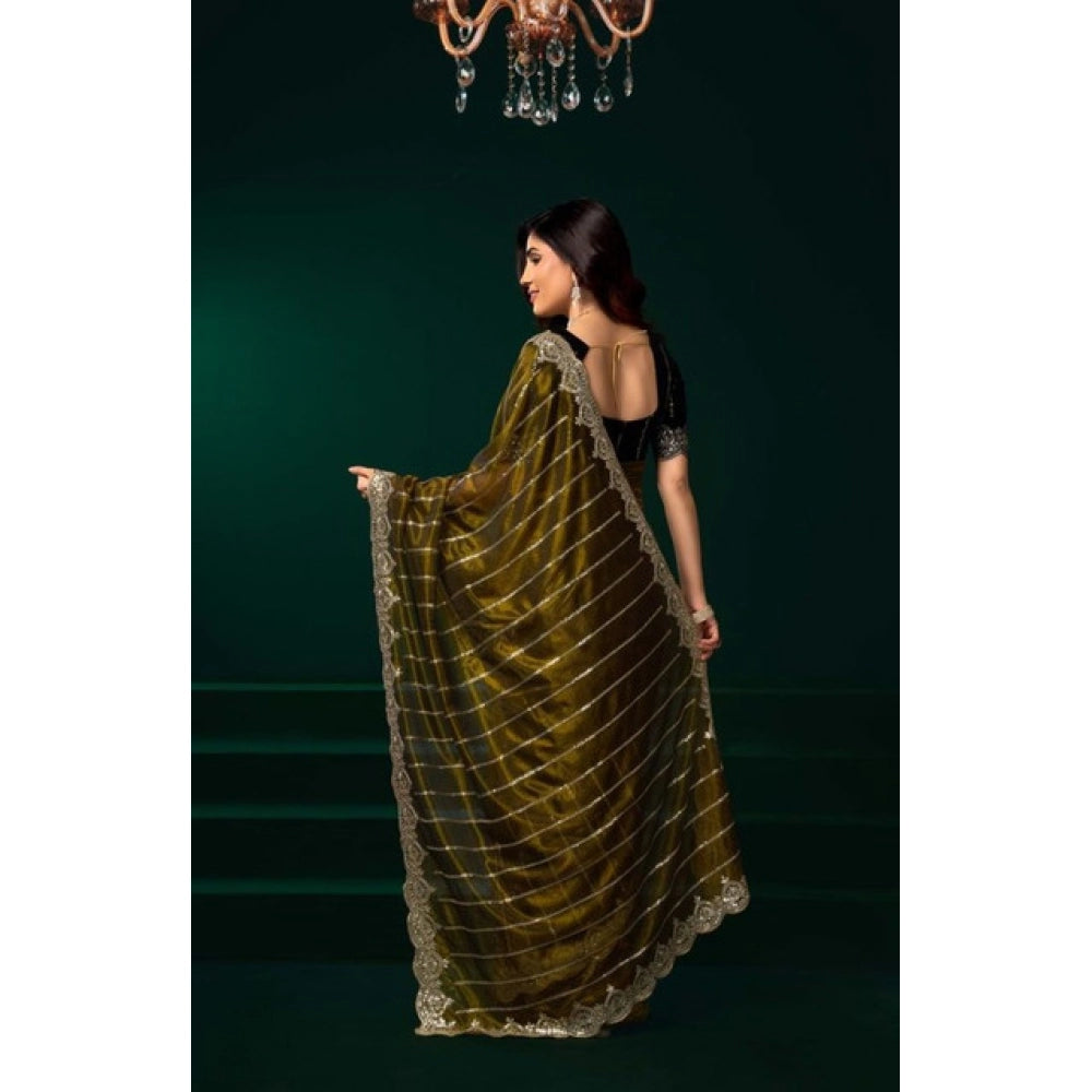 Delicate Women's Net Sequence Saree With Blouse Piece
