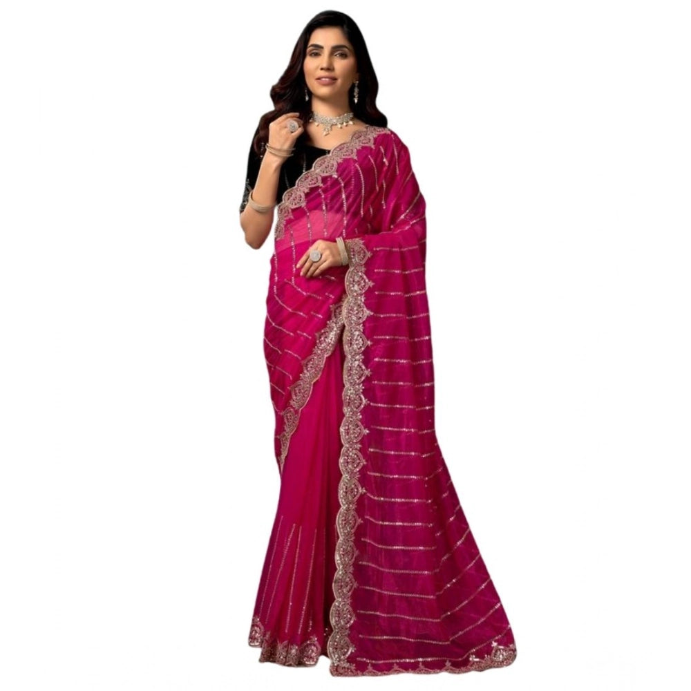 Delicate Women's Net Sequence Saree With Blouse Piece