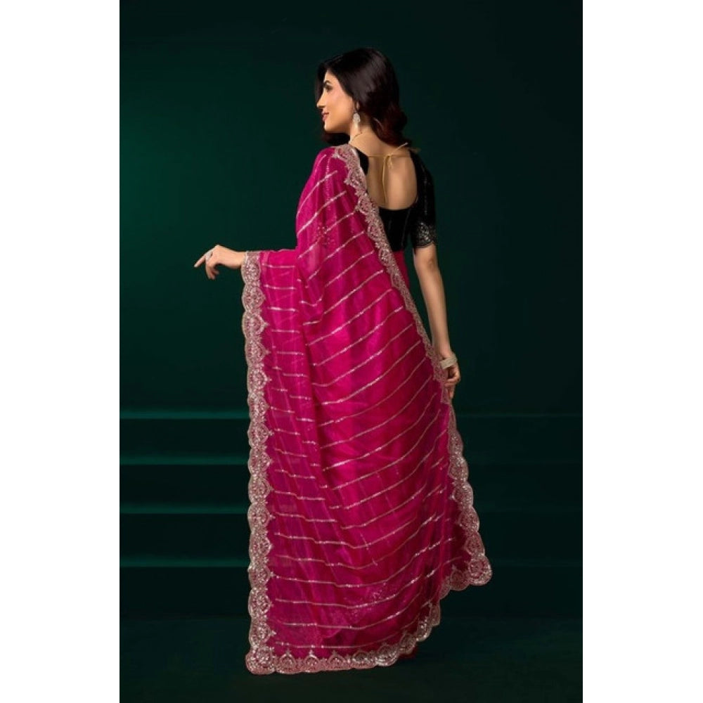 Delicate Women's Net Sequence Saree With Blouse Piece