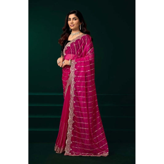 Delicate Women's Net Sequence Saree With Blouse Piece