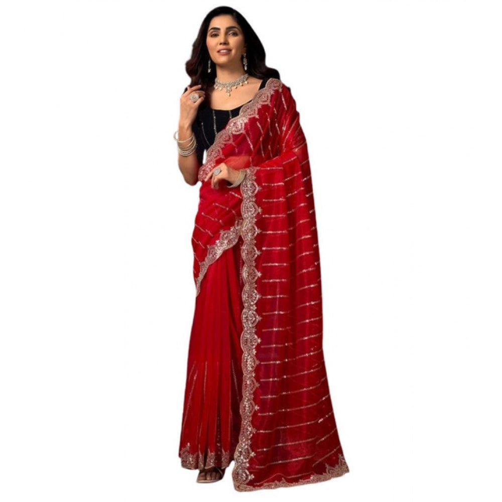 Delicate Women's Net Sequence Saree With Blouse Piece
