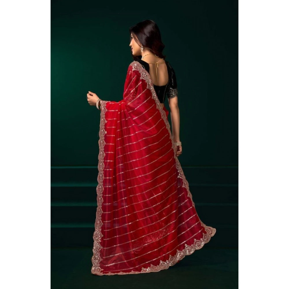 Delicate Women's Net Sequence Saree With Blouse Piece