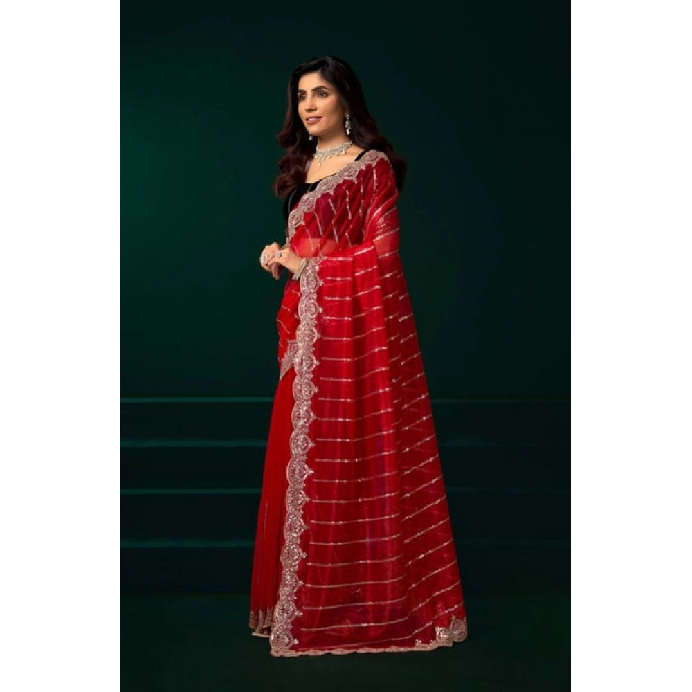 Delicate Women's Net Sequence Saree With Blouse Piece