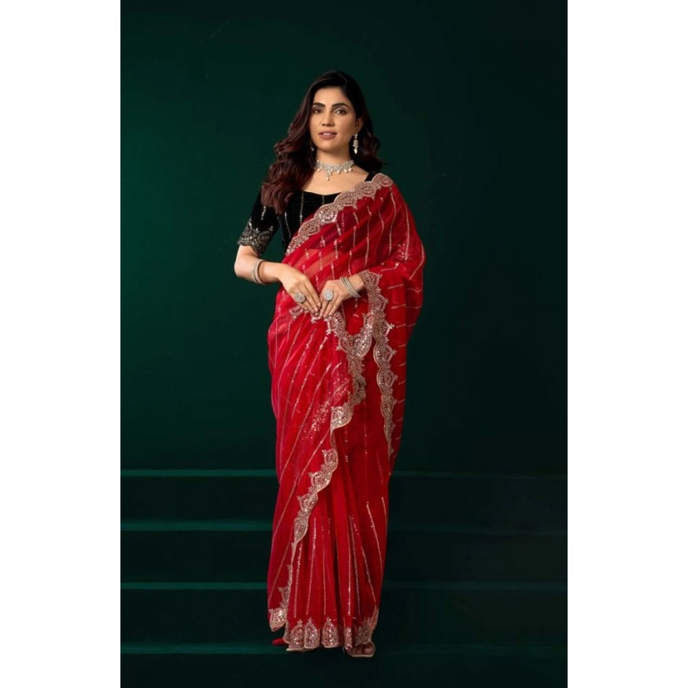 Delicate Women's Net Sequence Saree With Blouse Piece