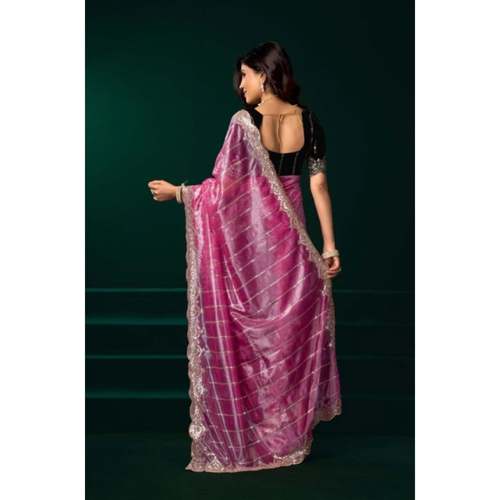 Delicate Women's Net Sequence Saree With Blouse Piece