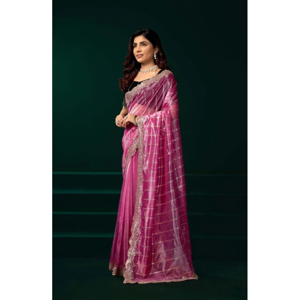 Delicate Women's Net Sequence Saree With Blouse Piece