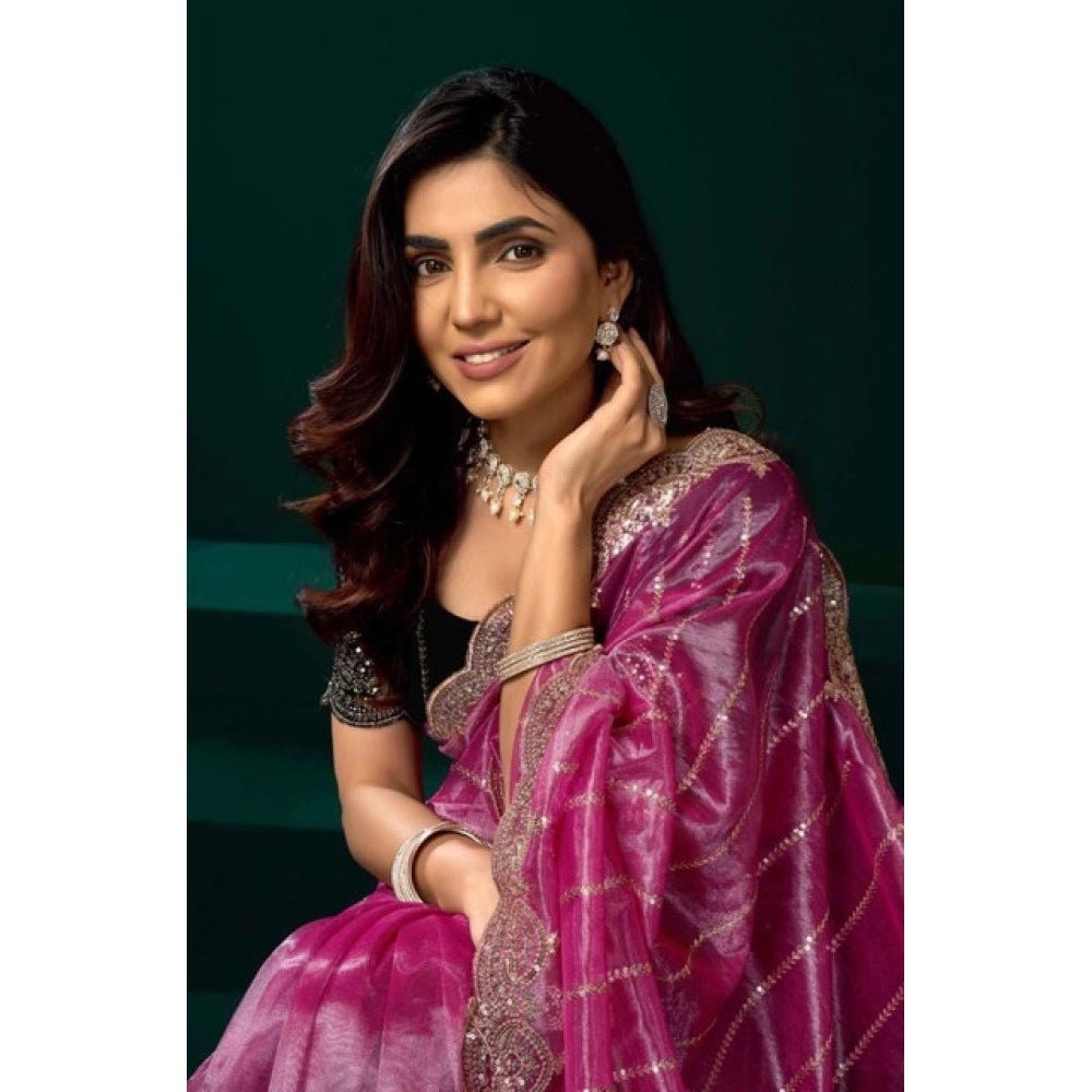 Delicate Women's Net Sequence Saree With Blouse Piece