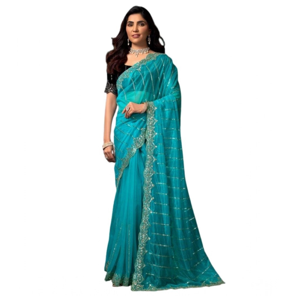 Delicate Women's Net Sequence Saree With Blouse Piece