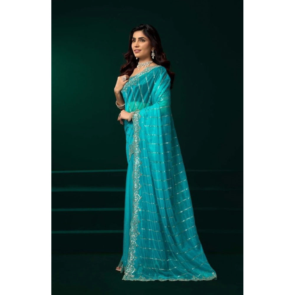 Delicate Women's Net Sequence Saree With Blouse Piece