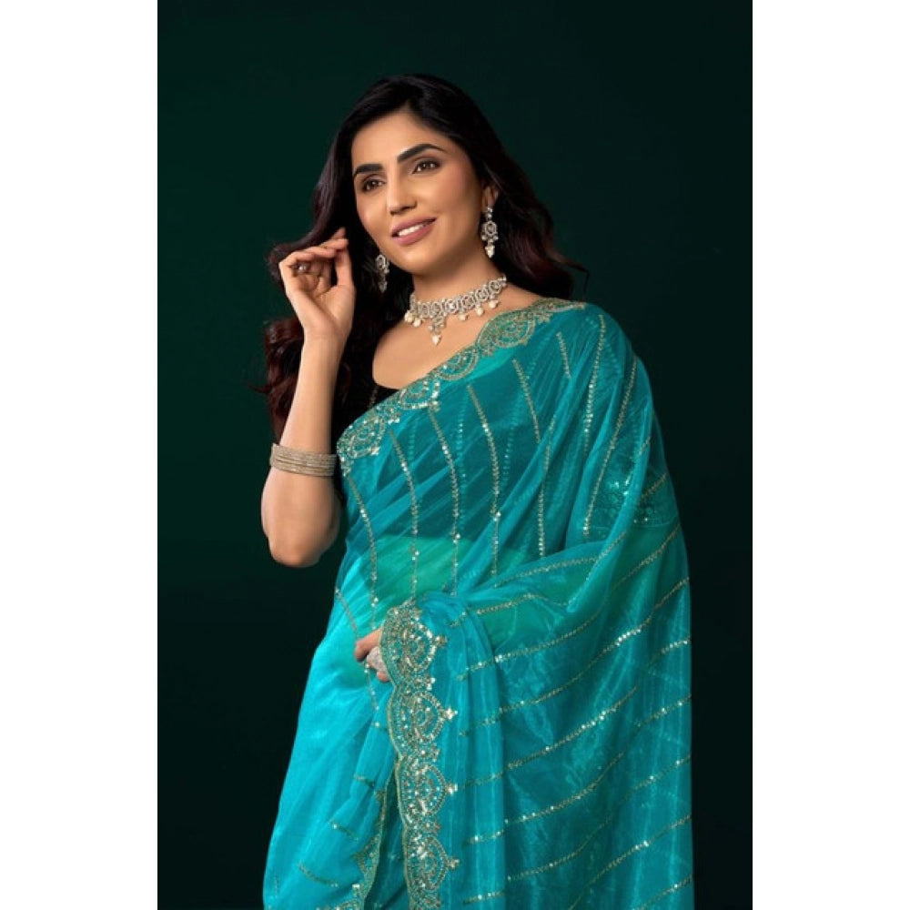 Delicate Women's Net Sequence Saree With Blouse Piece