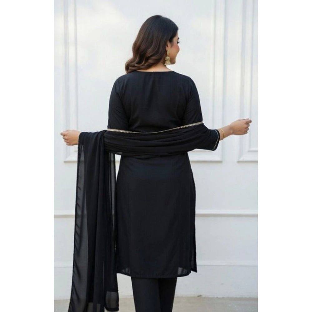 Snazzy Women's Georgette Ethnic Motif Round 3/4th Sleeve Kurti With Pant Dupatta Set