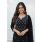 Snazzy Women's Georgette Ethnic Motif Round 3/4th Sleeve Kurti With Pant Dupatta Set