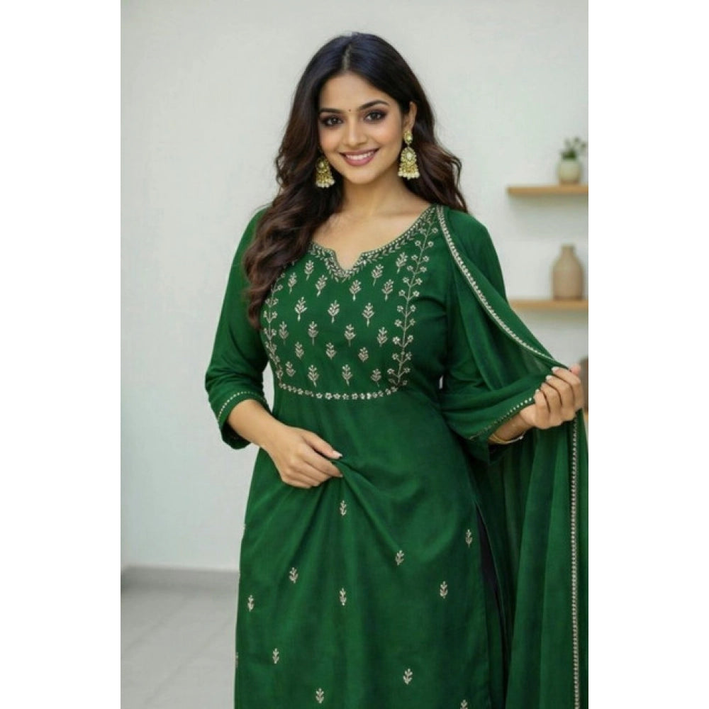 Snazzy Women's Georgette Ethnic Motif Round 3/4th Sleeve Kurti With Pant Dupatta Set