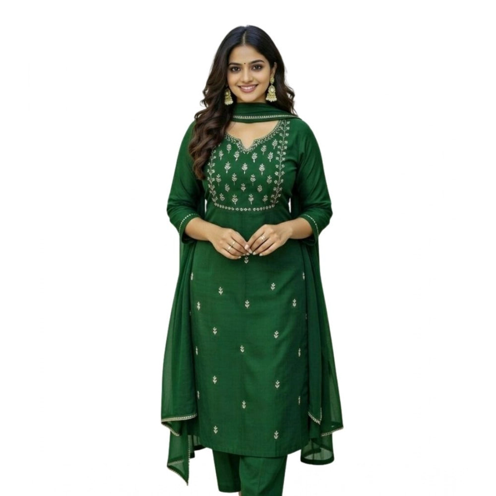 Snazzy Women's Georgette Ethnic Motif Round 3/4th Sleeve Kurti With Pant Dupatta Set