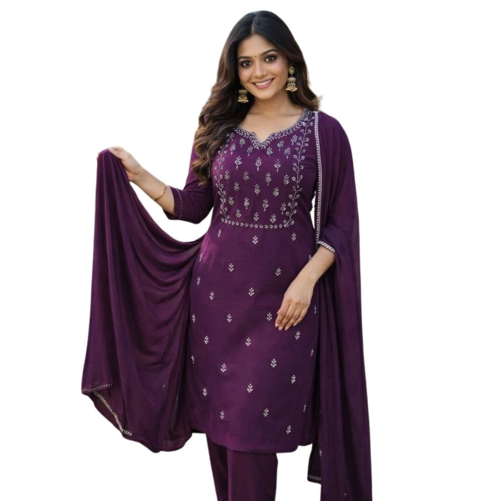 Snazzy Women's Georgette Ethnic Motif Round 3/4th Sleeve Kurti With Pant Dupatta Set