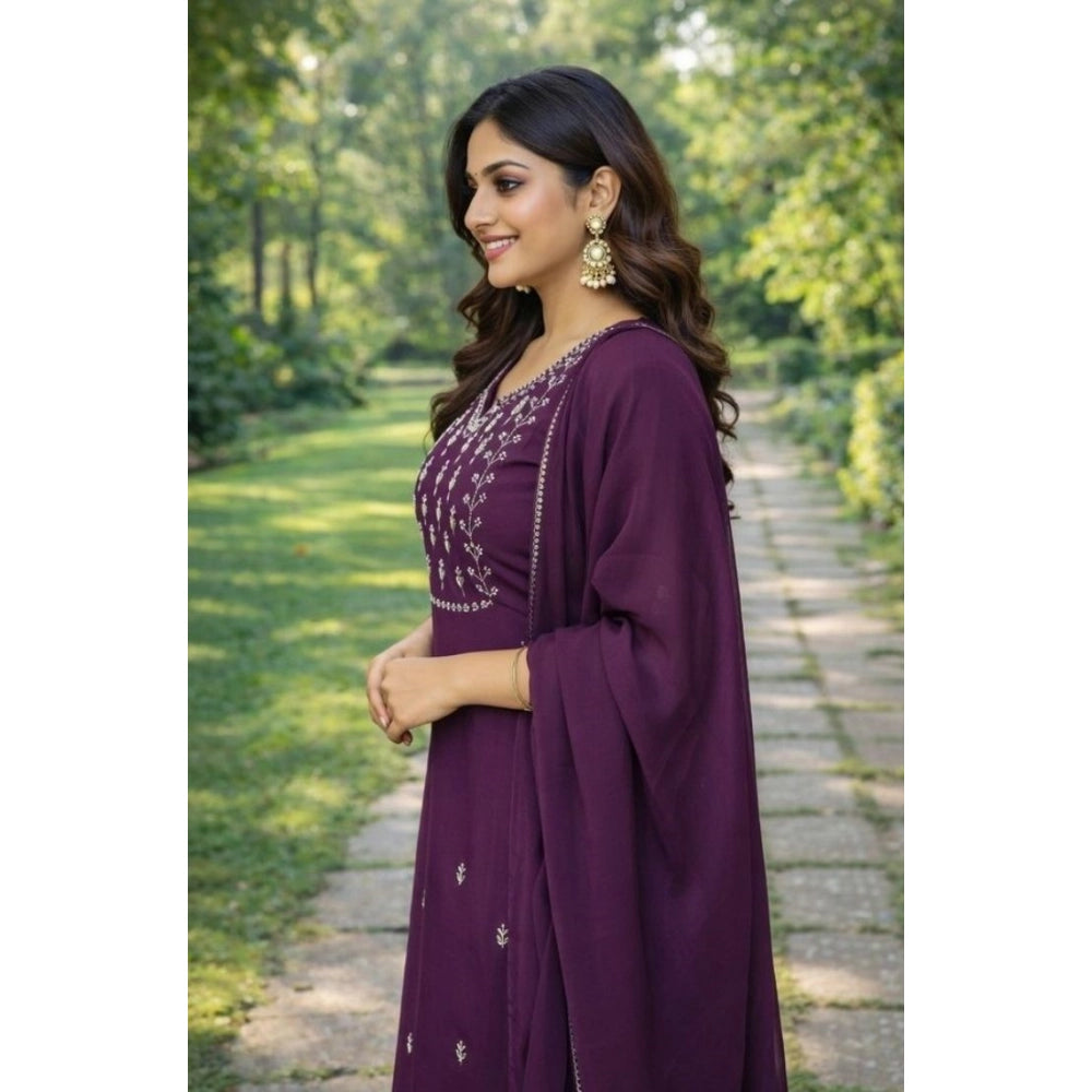 Snazzy Women's Georgette Ethnic Motif Round 3/4th Sleeve Kurti With Pant Dupatta Set