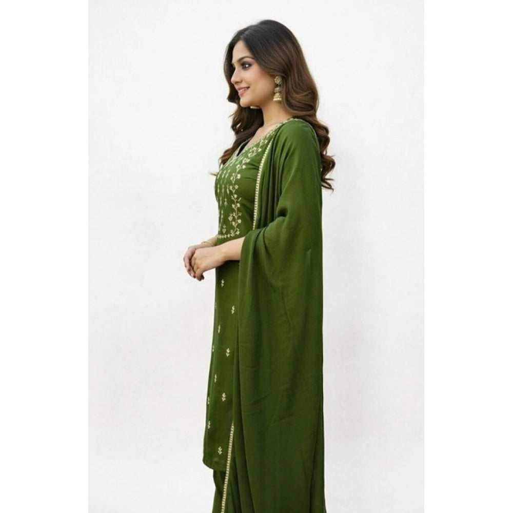 Snazzy Women's Georgette Ethnic Motif Round 3/4th Sleeve Kurti With Pant Dupatta Set