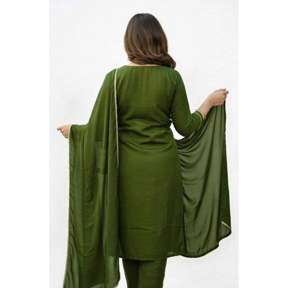 Snazzy Women's Georgette Ethnic Motif Round 3/4th Sleeve Kurti With Pant Dupatta Set