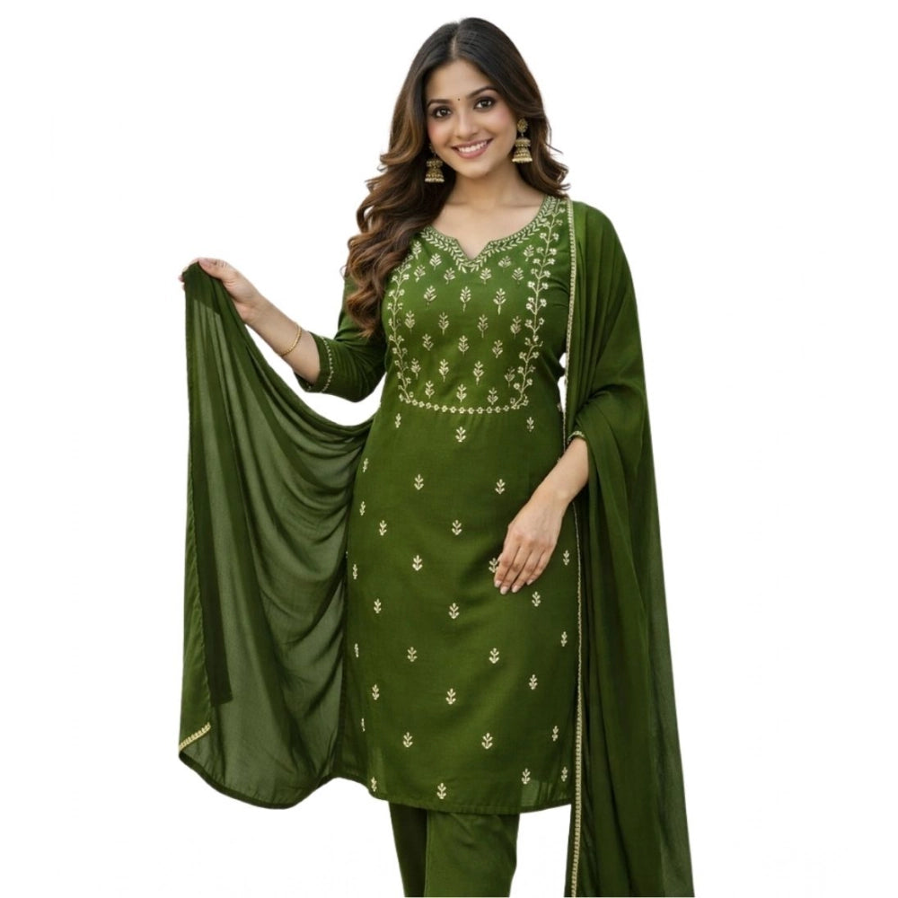 Snazzy Women's Georgette Ethnic Motif Round 3/4th Sleeve Kurti With Pant Dupatta Set