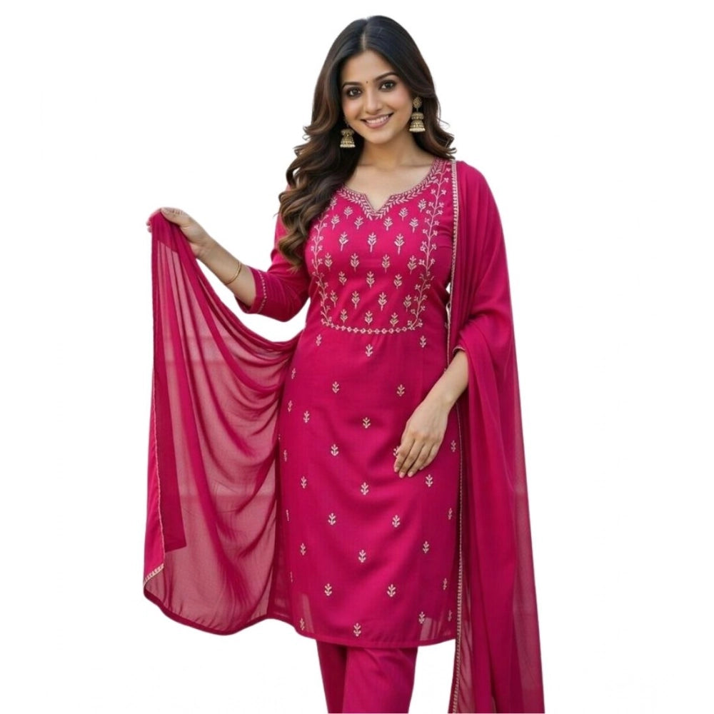 Snazzy Women's Georgette Ethnic Motif Round 3/4th Sleeve Kurti With Pant Dupatta Set