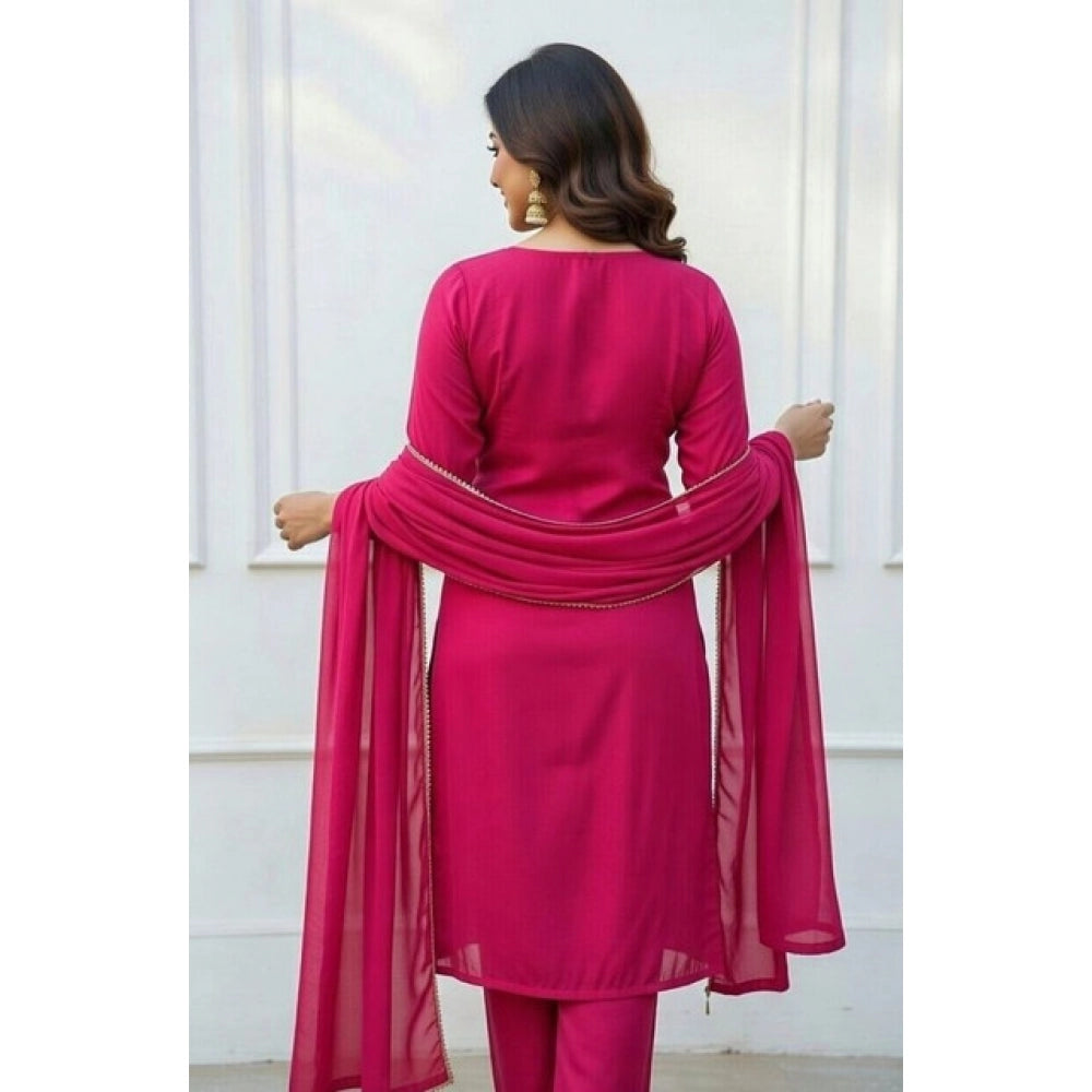 Snazzy Women's Georgette Ethnic Motif Round 3/4th Sleeve Kurti With Pant Dupatta Set